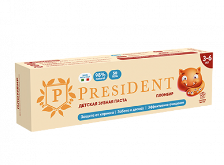 зубная паста детская PRESIDENT 3-6 Пломбир (50 RDA) 50 г